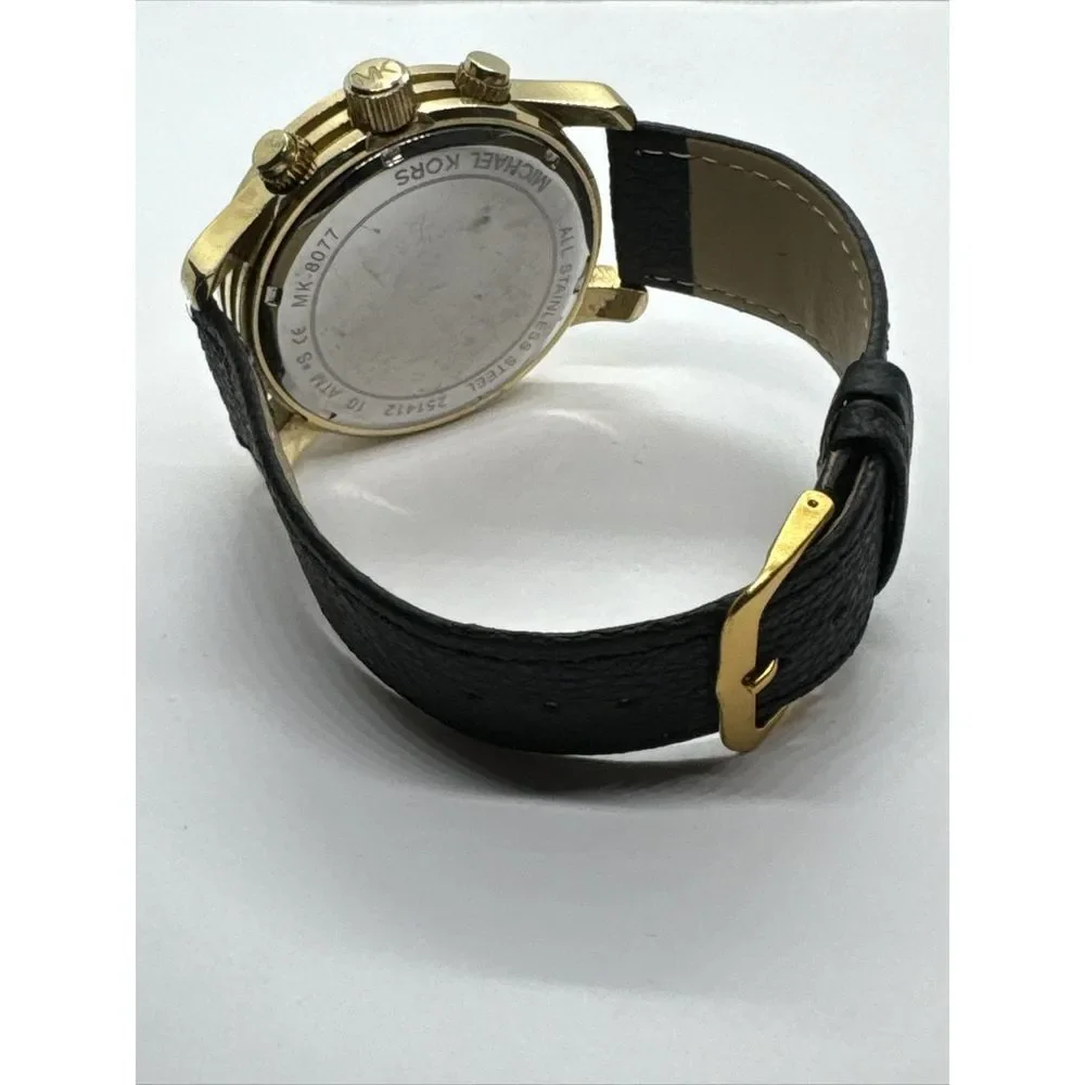 Michael Kors Runway MK8077 Men's Black Leather Analog Dial Quartz Watch JNA828